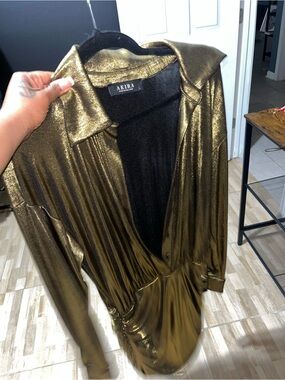 akira black and gold dress GLISTENIN IN GOLD BLAZER DRESS – AKIRA main image 0